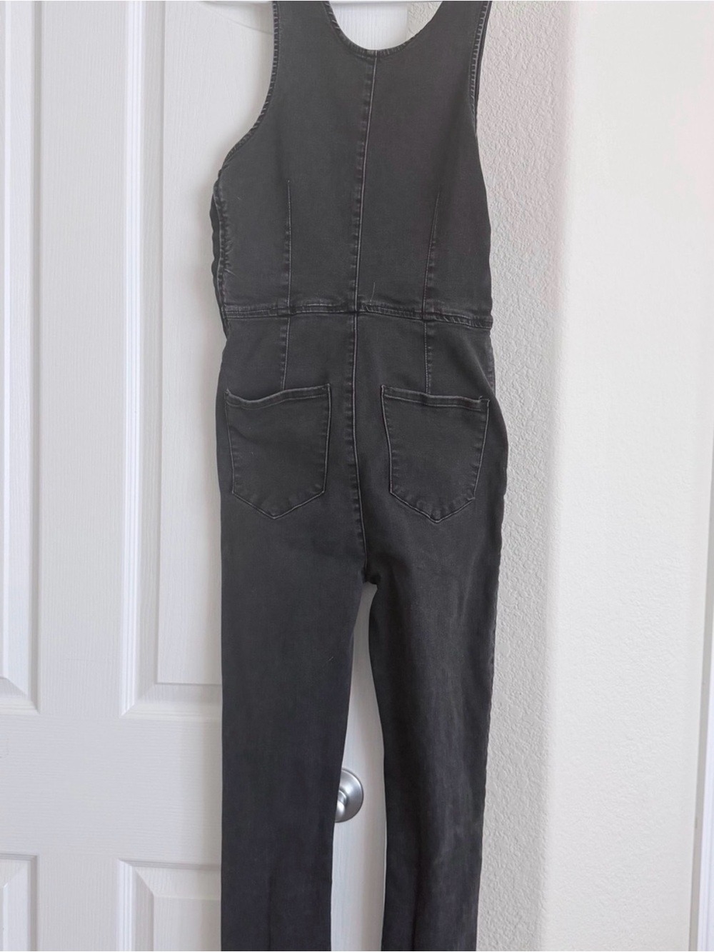 Free People Black Sleeveless Denim Overalls Jumpsuit